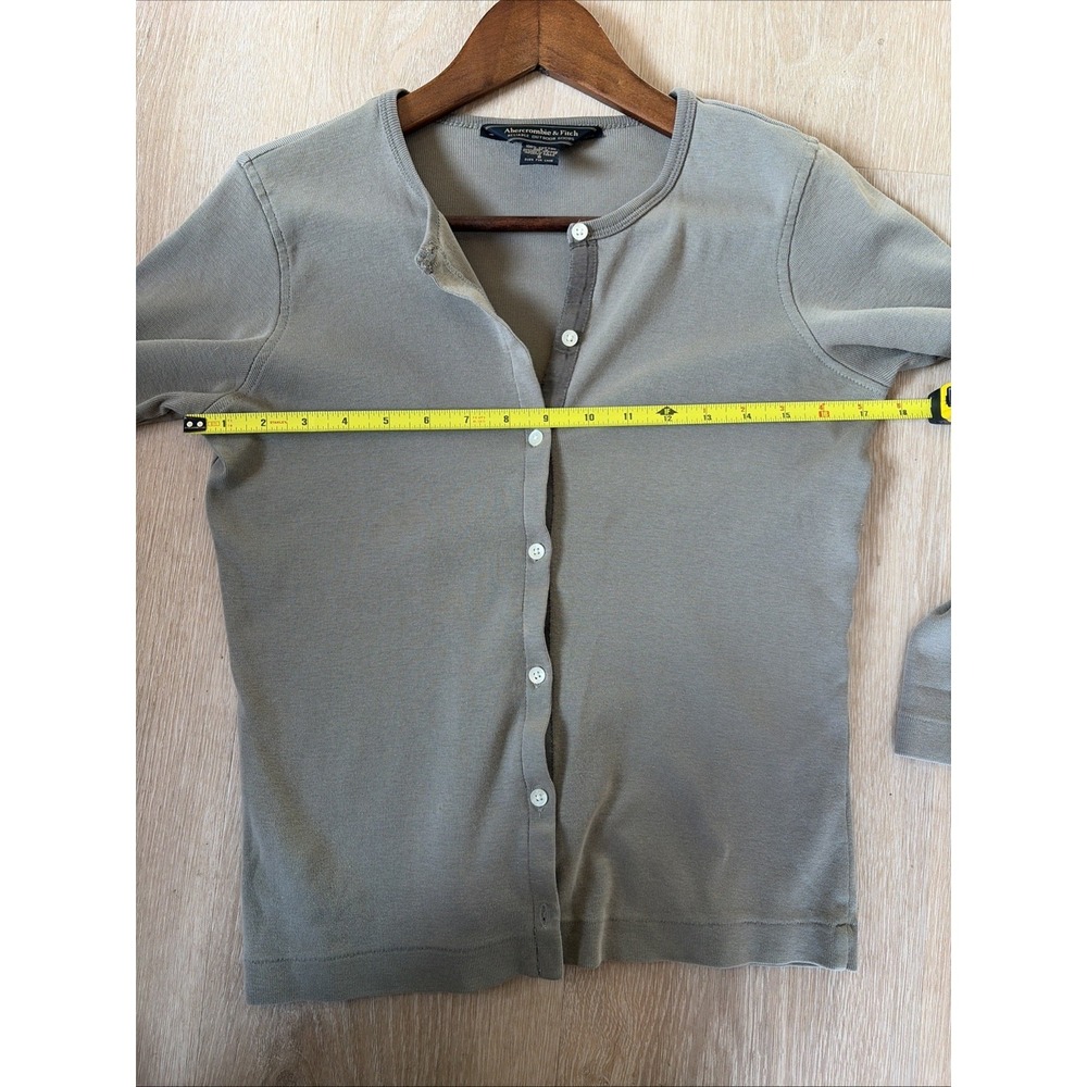 Abercrombie & Fitch Ribbed Button Cardigan Women's S Taupe Fitted Y2k Minimalist - Picture 8 of 11